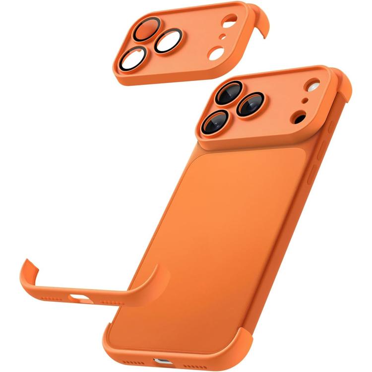 For iPhone 17 Pro Max Ultra-thin Frameless TPU Four Corner Airbags Shockproof Phone Case with Lens Film(Orange)