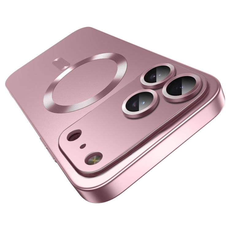 For iPhone 17 Pro Max Ultra thin Metallic TPU MagSafe Phone Case with Lens Film(Pink)