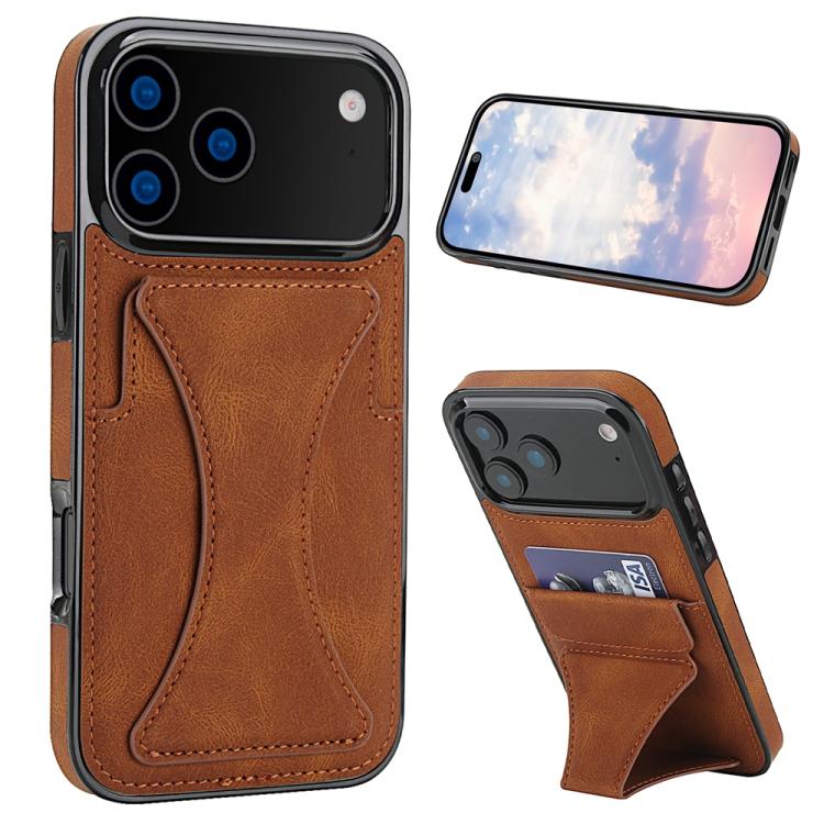 For iPhone 17 Pro Max Ultra-thin Shockproof Phone Protective Case with Holder(Brown)