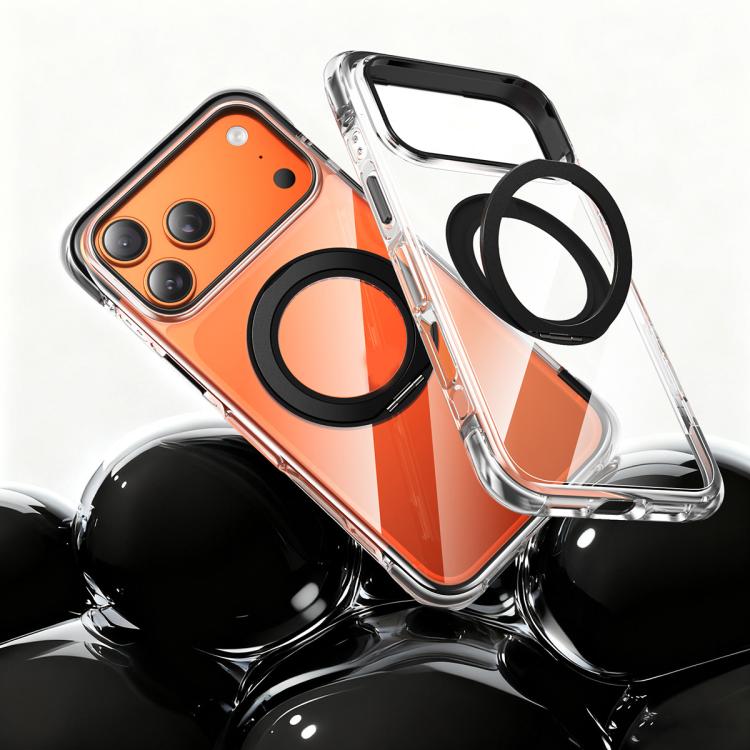 For iPhone 17 Pro Max Vacuum Airbag TPU + Acrylic 360 Rotating Bracket Magnetic Shockproof Phone Case(Black)