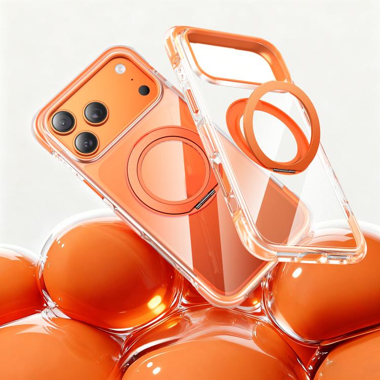 For iPhone 17 Pro Max Vacuum Airbag TPU + Acrylic 360 Rotating Bracket Magnetic Shockproof Phone Case(Orange)