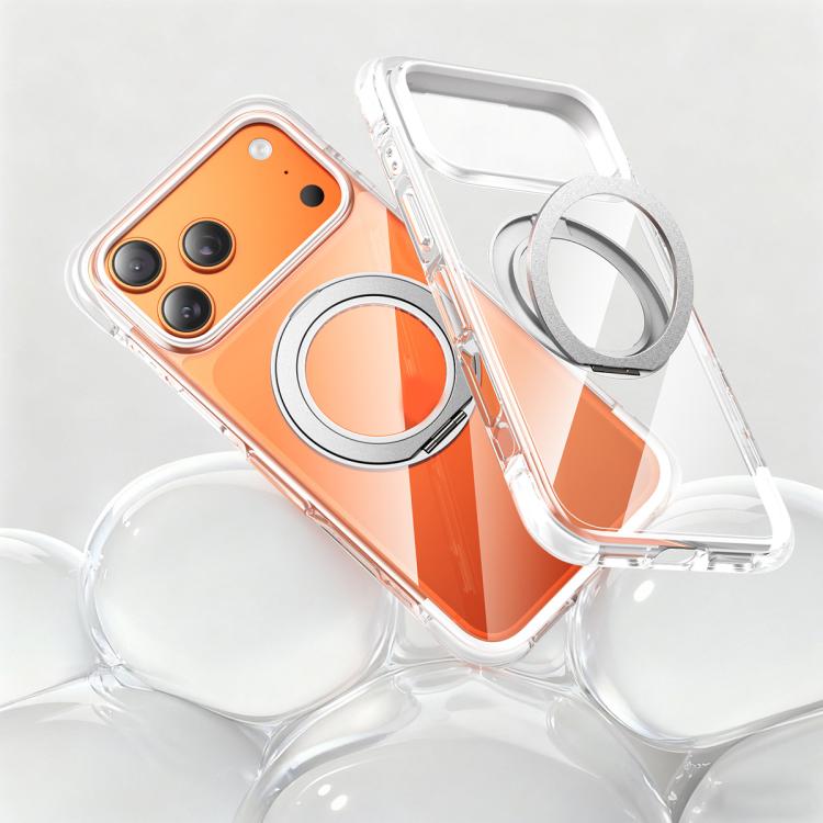 For iPhone 17 Pro Max Vacuum Airbag TPU + Acrylic 360 Rotating Bracket Magnetic Shockproof Phone Case(White)