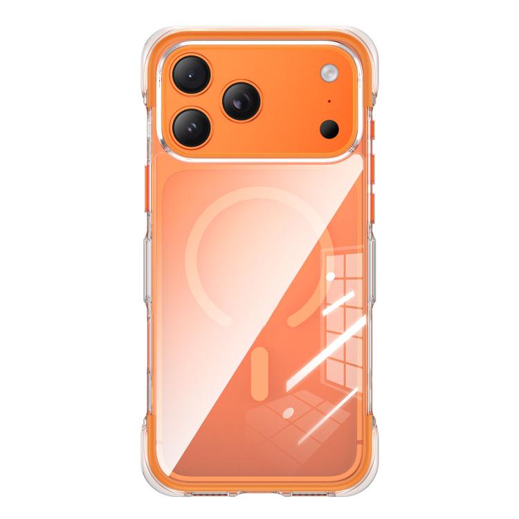 For iPhone 17 Pro Max Vacuum-Sealed Transparent Airbag Magnetic Acrylic Phone Case(Orange)