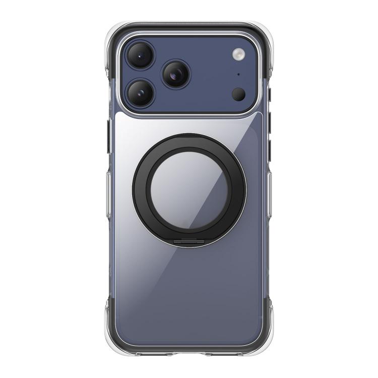 For iPhone 17 Pro Max Vacuum-Sealed Transparent Airbag Magnetic Rotation Holder Acrylic Phone Case(Black)