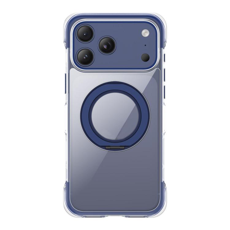 For iPhone 17 Pro Max Vacuum-Sealed Transparent Airbag Magnetic Rotation Holder Acrylic Phone Case(Blue)