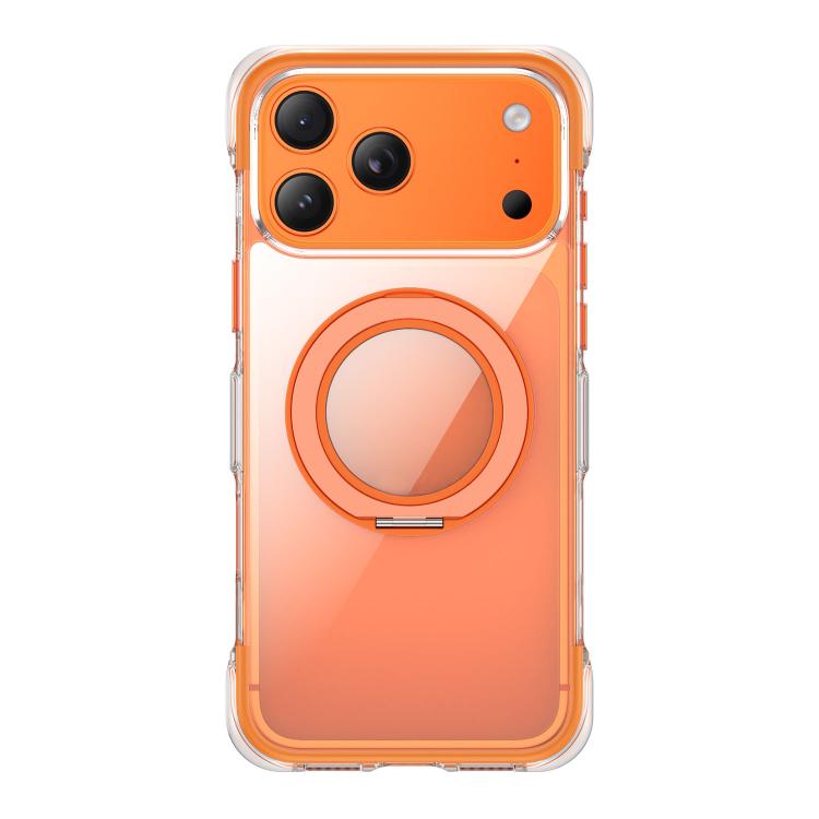 For iPhone 17 Pro Max Vacuum-Sealed Transparent Airbag Magnetic Rotation Holder Acrylic Phone Case(Orange)