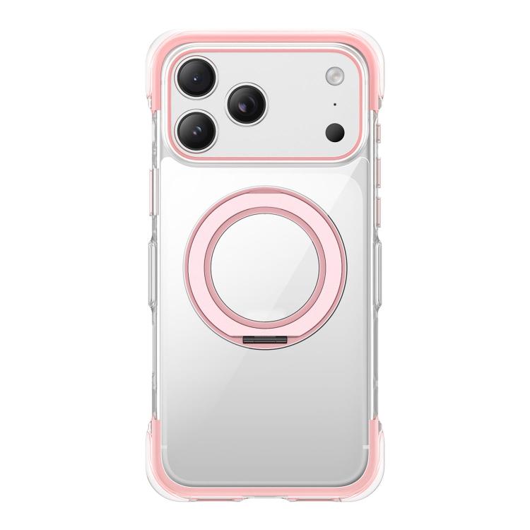 For iPhone 17 Pro Max Vacuum-Sealed Transparent Airbag Magnetic Rotation Holder Acrylic Phone Case(Pink)