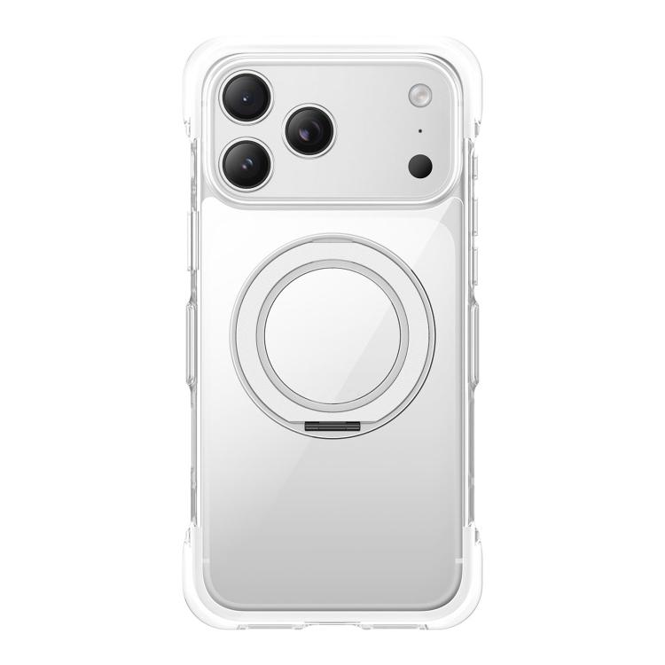 For iPhone 17 Pro Max Vacuum-Sealed Transparent Airbag Magnetic Rotation Holder Acrylic Phone Case(White)