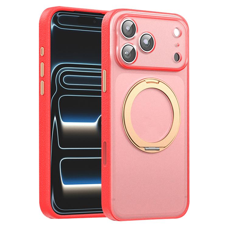 For iPhone 17 Pro Max Vegan Leather Magnetic Phone Case with 360 Degrees Rotating Stand(Berry Red)