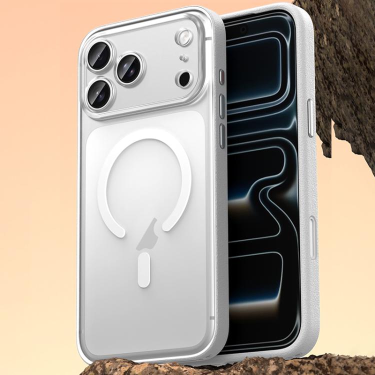 For iPhone 17 Pro Max Vegan Leather Magnetic Phone Case(Cedar White)