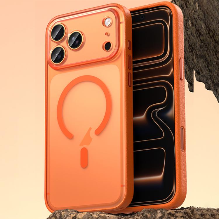 For iPhone 17 Pro Max Vegan Leather Magnetic Phone Case(Orange)