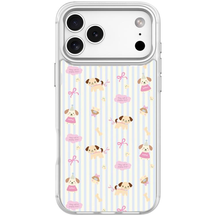 For iPhone 17 Pro Max Vertical Stripes Dog Pattern Magnetic Phone Case(Transparent White)
