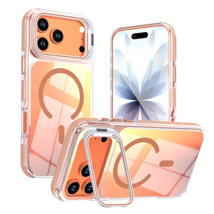 For iPhone 17 Pro Max Vibrant Chameleon Lens Kickstand Magnetic Phone Case(Gold)