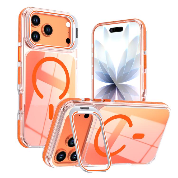 For iPhone 17 Pro Max Vibrant Chameleon Lens Kickstand Magnetic Phone Case(Orange)