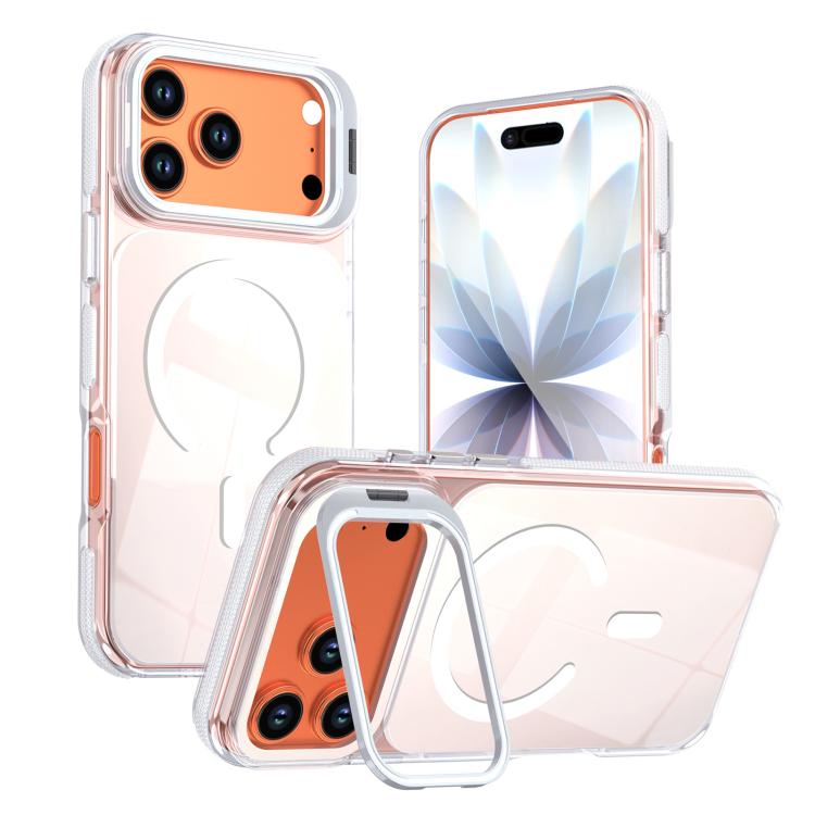 For iPhone 17 Pro Max Vibrant Chameleon Lens Kickstand Magnetic Phone Case(White)