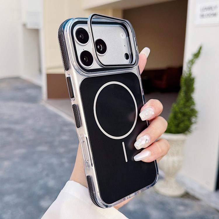 For iPhone 17 Pro Max Vibrant Dual-color Lens Kickstand Magnetic Phone Case(Black)