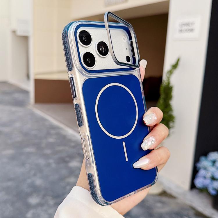 For iPhone 17 Pro Max Vibrant Dual-color Lens Kickstand Magnetic Phone Case(Blue)
