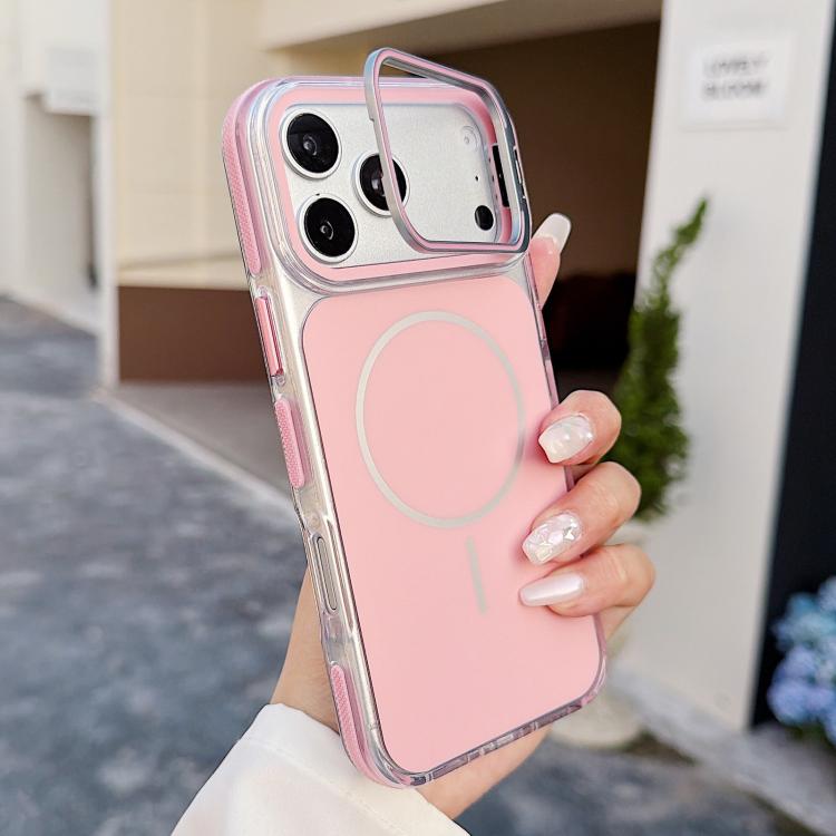 For iPhone 17 Pro Max Vibrant Dual-color Lens Kickstand Magnetic Phone Case(Pink)