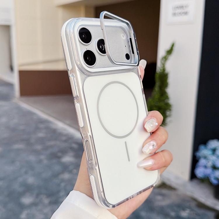 For iPhone 17 Pro Max Vibrant Dual-color Lens Kickstand Magnetic Phone Case(White)