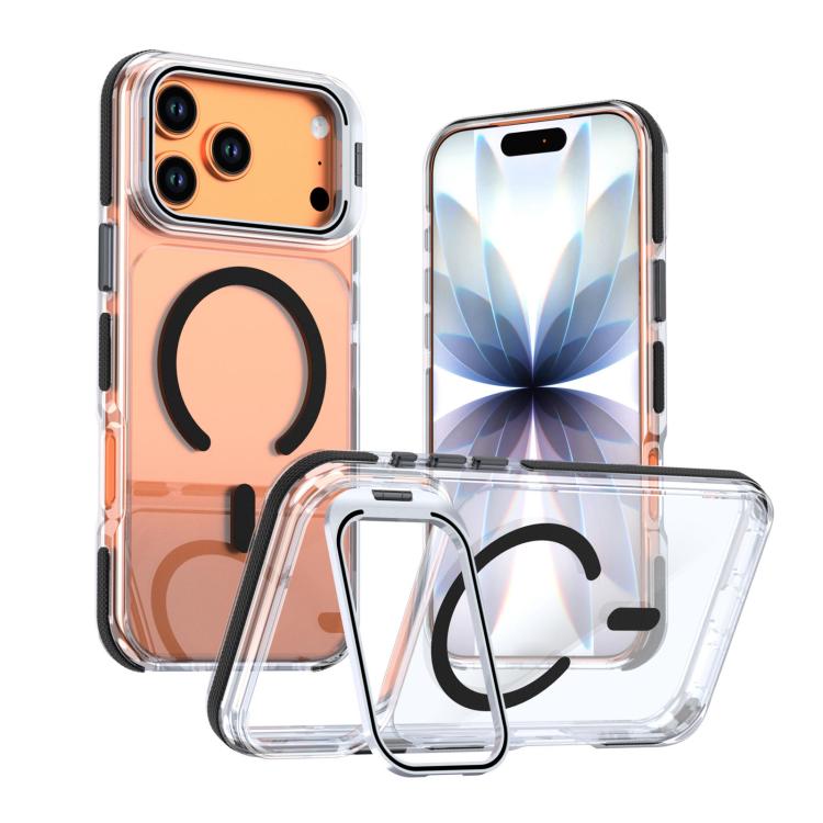 For iPhone 17 Pro Max Vibrant Transparent Lens Kickstand Magnetic Phone Case(Black)