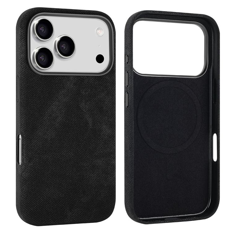 For iPhone 17 Pro Max VIETAO Retro Denim Texture PU Leather MagSafe Phone Case(Black)