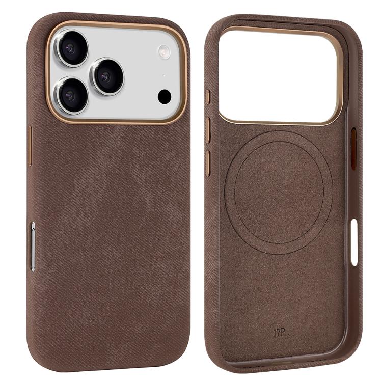 For iPhone 17 Pro Max VIETAO Retro Denim Texture PU Leather MagSafe Phone Case(Brown)
