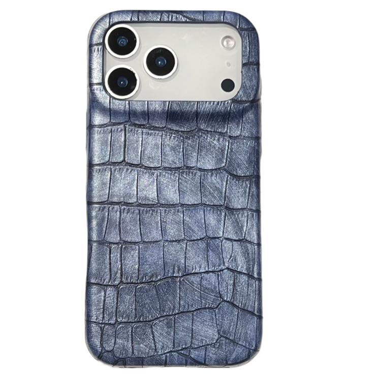 For iPhone 17 Pro Max Vintage Crocodile Texture Shockproof Vegan Leather Phone Case(Blue)