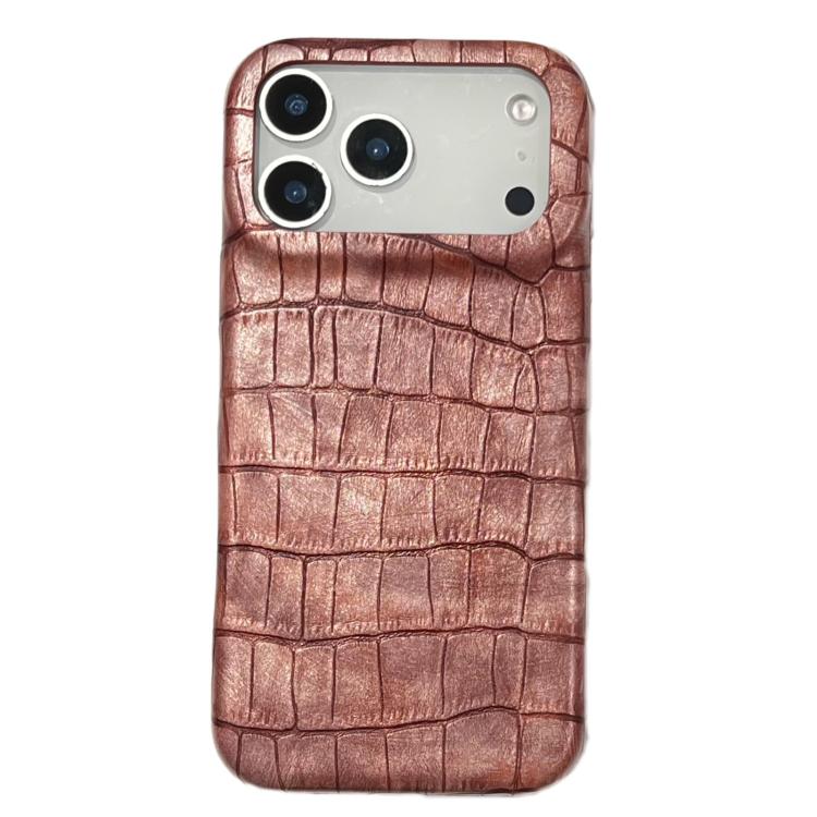 For iPhone 17 Pro Max Vintage Crocodile Texture Shockproof Vegan Leather Phone Case(Brown)