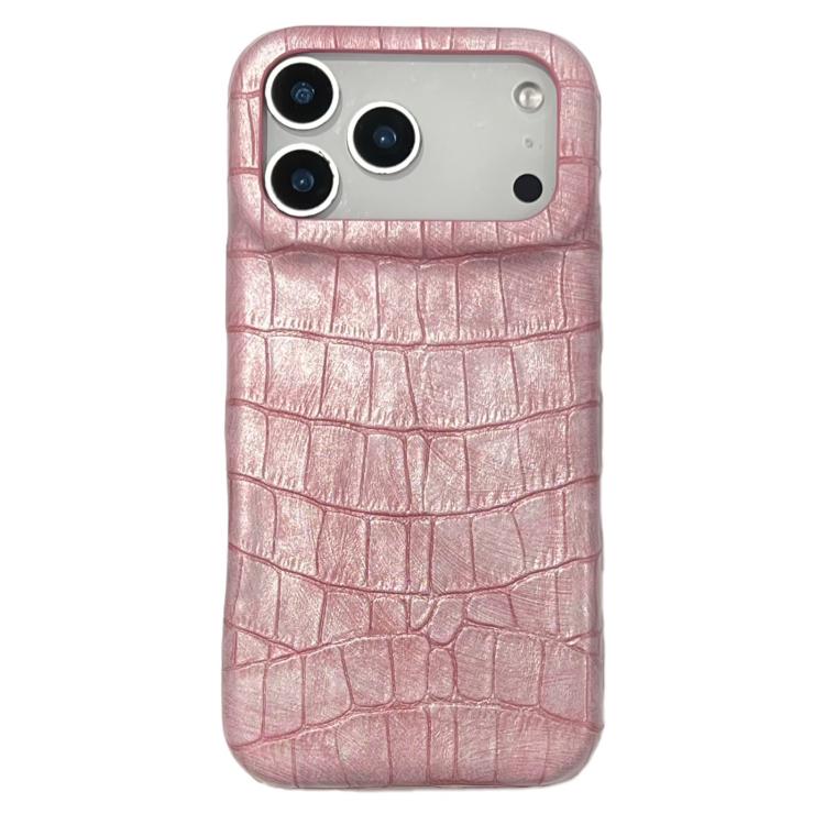 For iPhone 17 Pro Max Vintage Crocodile Texture Shockproof Vegan Leather Phone Case(Pink)