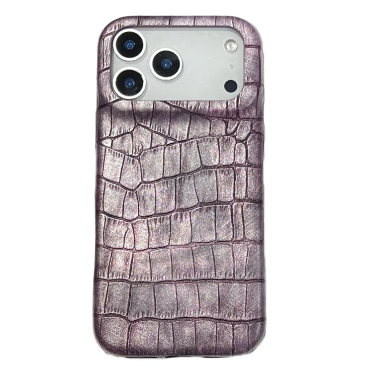For iPhone 17 Pro Max Vintage Crocodile Texture Shockproof Vegan Leather Phone Case(Purple)