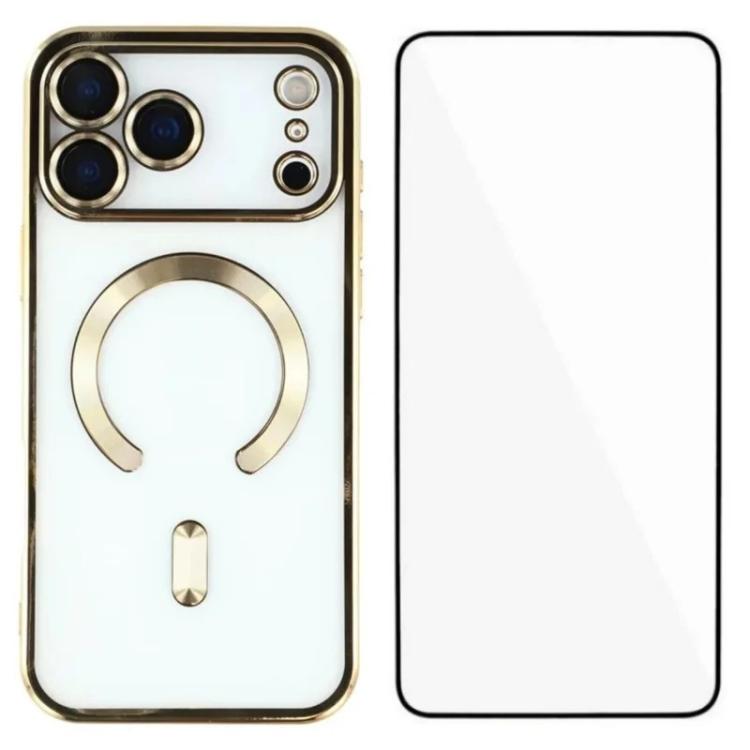For iPhone 17 Pro Max WANLONFENG CD Magnetic Electroplated TPU Phone Case with Screen Protector(Gold)