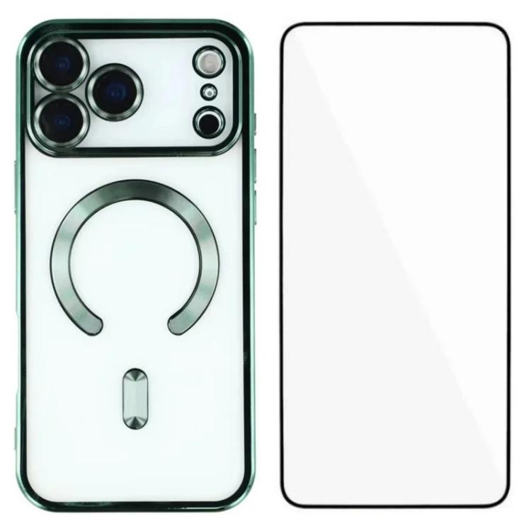 For iPhone 17 Pro Max WANLONFENG CD Magnetic Electroplated TPU Phone Case with Screen Protector(Green)