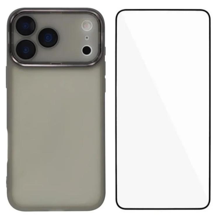 For iPhone 17 Pro Max WANLONFENG Electroplated Frame Translucent TPU Phone Case with Screen Film(Black)
