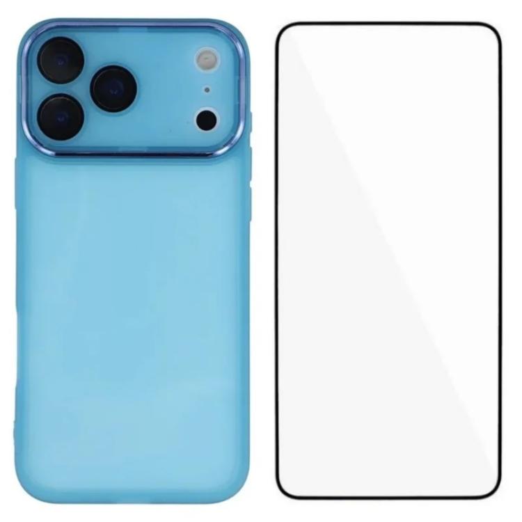 For iPhone 17 Pro Max WANLONFENG Electroplated Frame Translucent TPU Phone Case with Screen Film(Blue)