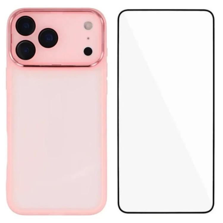 For iPhone 17 Pro Max WANLONFENG Electroplated Frame Translucent TPU Phone Case with Screen Film(Pink)