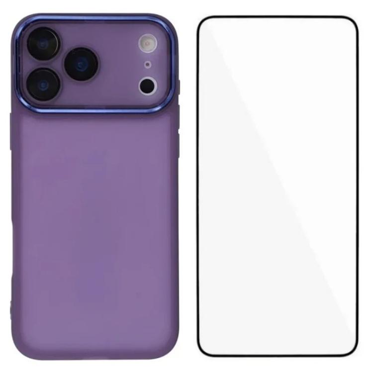For iPhone 17 Pro Max WANLONFENG Electroplated Frame Translucent TPU Phone Case with Screen Film(Purple)