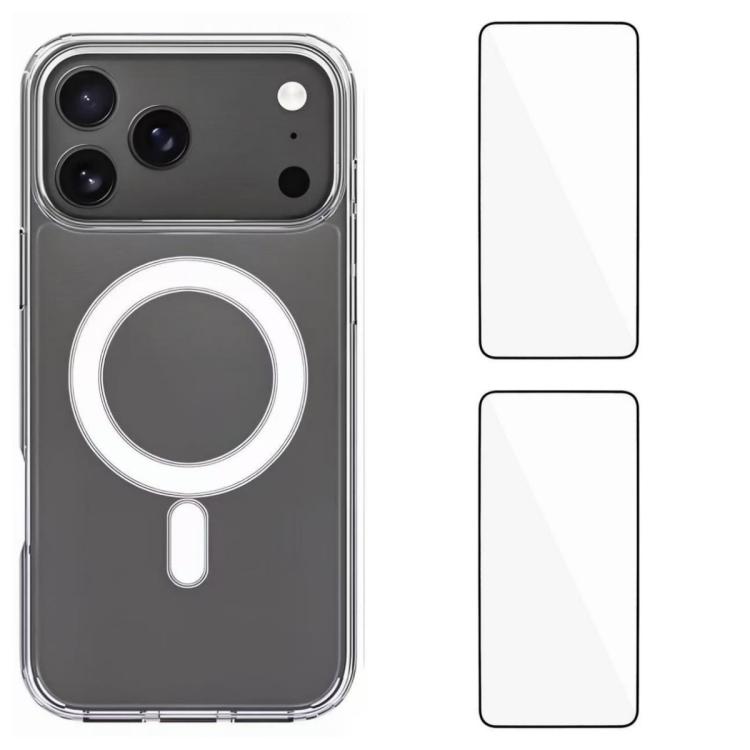 For iPhone 17 Pro Max WANLONFENG High-Transparency Magnetic Acrylic Phone Case with 2pcs Screen Films(Transparent)