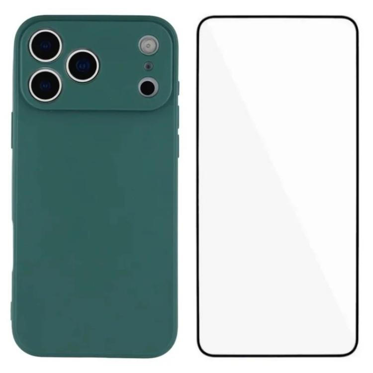 For iPhone 17 Pro Max WANLONFENG Square Edge Soft TPU Phone Case with Screen Protector(Green)