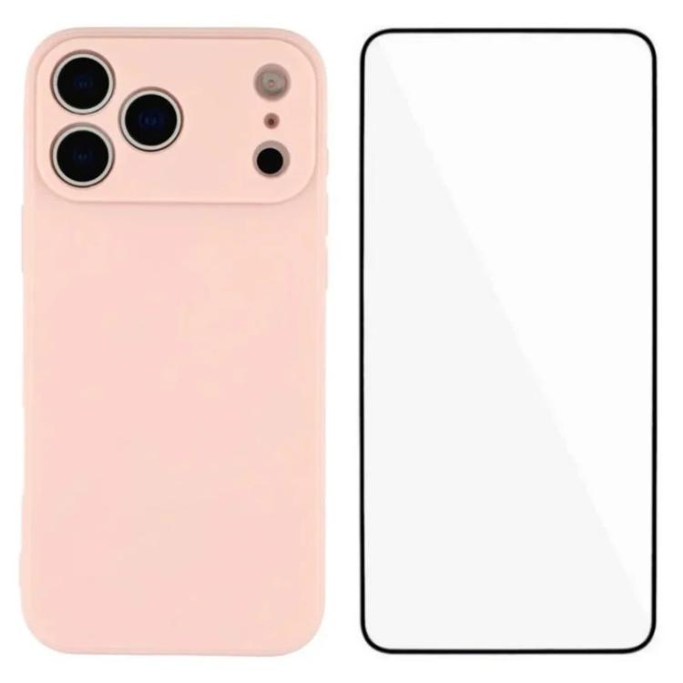 For iPhone 17 Pro Max WANLONFENG Square Edge Soft TPU Phone Case with Screen Protector(Pink)