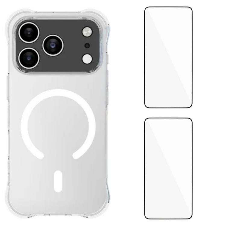 For iPhone 17 Pro Max WANLONFENG Transparent Magnetic Four-Corner Shockproof TPU Phone Case with 2pcs Screen Films(Transparent)