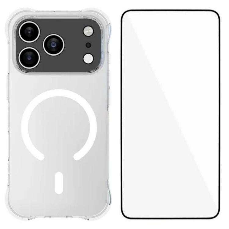 For iPhone 17 Pro Max WANLONFENG Transparent Magnetic Four-Corner Shockproof TPU Phone Case with Screen Film(Transparent)