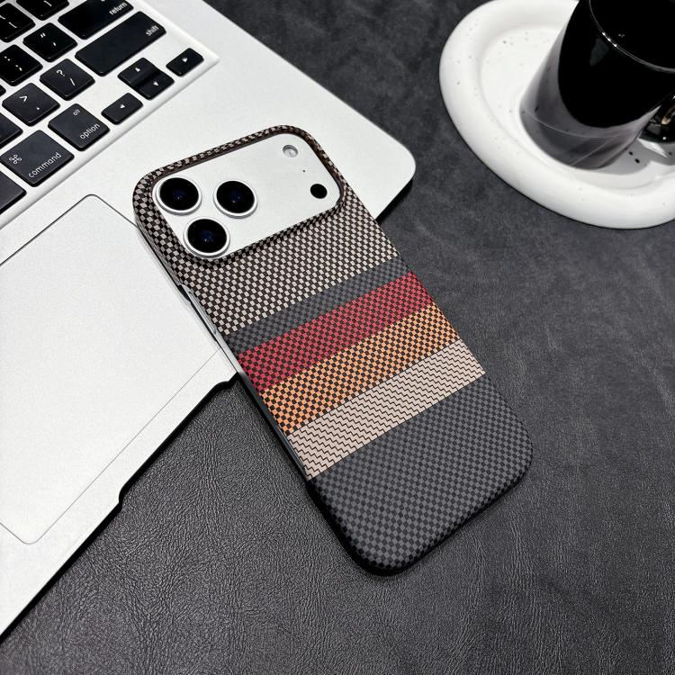 For iPhone 17 Pro Max Water Transfer Printing Double-sided Skin Feel Striped Magnetic PC Phone Case(Brown)