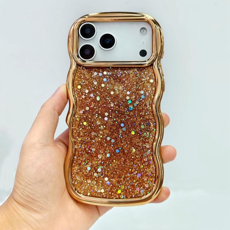 For iPhone 17 Pro Max Wave Glitter Sequined Electroplated Phone Case(Gold)