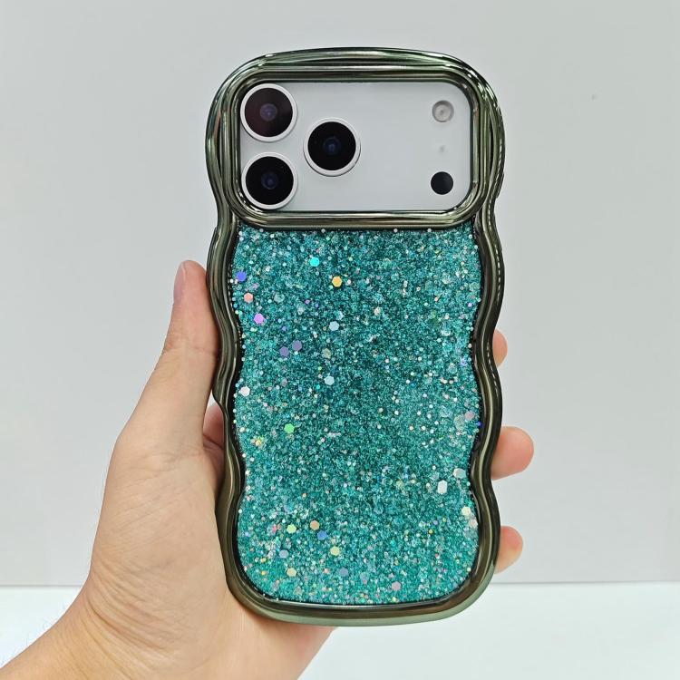For iPhone 17 Pro Max Wave Glitter Sequined Electroplated Phone Case(Green)
