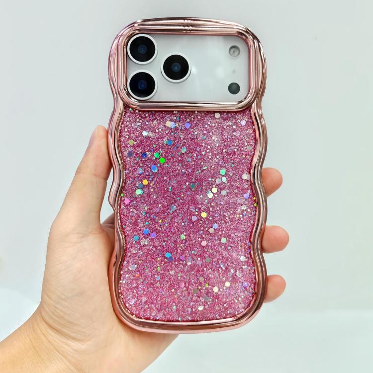 For iPhone 17 Pro Max Wave Glitter Sequined Electroplated Phone Case(Pink)