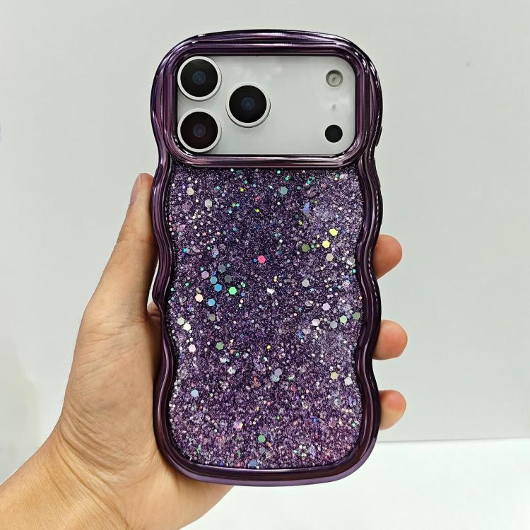 For iPhone 17 Pro Max Wave Glitter Sequined Electroplated Phone Case(Purple)