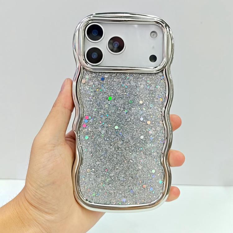 For iPhone 17 Pro Max Wave Glitter Sequined Electroplated Phone Case(Silver)