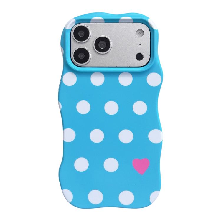 For iPhone 17 Pro Max Wave Shape Dots Heart Pattern IMD Printed PC Hybrid TPU Phone Case(Blue)