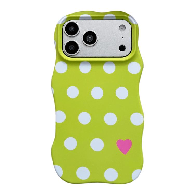 For iPhone 17 Pro Max Wave Shape Dots Heart Pattern IMD Printed PC Hybrid TPU Phone Case(Green)