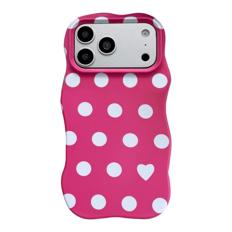 For iPhone 17 Pro Max Wave Shape Dots Heart Pattern IMD Printed PC Hybrid TPU Phone Case(Rose Red)